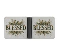 Jubonexis Rustic Wooden Sign Reading Blessed Soft PU Leather Bifold Wallet, Coin Purse Credit Pass Case, Durable Card-Holder Slim Billfold for Men Woman Money Storage