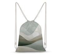 Jubonexis Sage Green And Beige Mountain Abstract Drawstring Backpack Canvas String Bag Lightweight Sports Gym Bag for Men Women