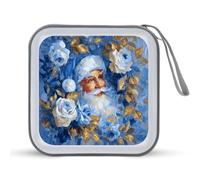 Jubonexis Santa Claus Blue White Roses Golden Leaves CD Case DVD Storage Case Portable for Car Home Travel