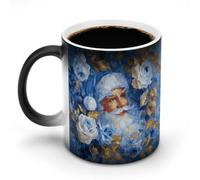 Jubonexis Santa Claus Blue White Roses Golden Leaves Color Changing Mugs Heat Changing Ceramic Coffee Mug Novelty Funny Tea Water Cup 11OZ