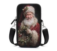 Jubonexis Santa Claus Holding Holly Leaves Wreath Crossbody Mobile Phone Bag Smartphone Bag With Adjustable Strap
