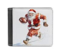 Jubonexis Santa Claus Playing American Football Soft PU Leather Bifold Wallet, Coin Purse Credit Pass Case, Durable Card-Holder Slim Billfold for Men Woman Money Storage