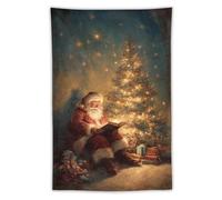 Jubonexis Santa Claus Reading by The Christmas Tree Tapestry Polyester Aesthetic Wall Hanging Bedroom Living Room Dorm Decor 40"x60"