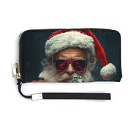 Jubonexis Santa Claus Spy PU Leather Clutch Long Bifold Wallet, Coin Purse Credit Pass Case, Durable Card-Holder Money Storage for Women Men