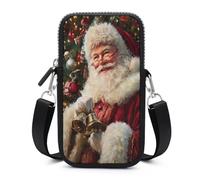 Jubonexis Santa Claus Wearing Glasses Holding Bells Crossbody Mobile Phone Bag Smartphone Bag With Adjustable Strap