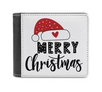 Jubonexis Santa Hat Merry Christmas Cartoon Soft PU Leather Bifold Wallet, Coin Purse Credit Pass Case, Durable Card-Holder Slim Billfold for Men Woman Money Storage