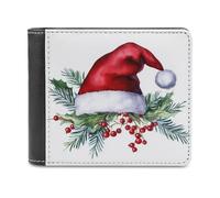 Jubonexis Santa Hat with Mistletoe Berries Soft PU Leather Bifold Wallet, Coin Purse Credit Pass Case, Durable Card-Holder Slim Billfold for Men Woman Money Storage