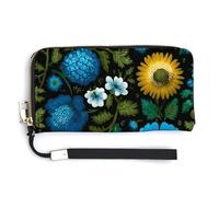 Jubonexis Scandinavian Folk Art Blue Flower PU Leather Clutch Long Bifold Wallet, Coin Purse Credit Pass Case, Durable Card-Holder Money Storage for Women Men