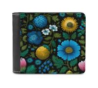 Jubonexis Scandinavian Folk Art Blue Flower Soft PU Leather Bifold Wallet, Coin Purse Credit Pass Case, Durable Card-Holder Slim Billfold for Men Woman Money Storage