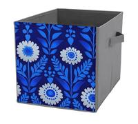 Jubonexis Scandinavian Folk Art Pattern Blue Cube Storage Bins Storage Cubes Foldable Decorative Fabric Storage Baskets Home Organizers with Handles for Shelves,Closet, 27x27 CM