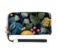 Jubonexis Scandinavian Folk Art Pattern Yellow Flower PU Leather Clutch Long Bifold Wallet, Coin Purse Credit Pass Case, Durable Card-Holder Money Storage for Women Men