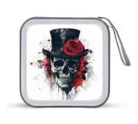 Jubonexis Scary Distressed Skull in Top Hat Red Rose CD Case DVD Storage Case Portable for Car Home Travel