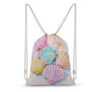 Jubonexis Scattered Collection of Large Scallop Seashells Drawstring Backpack Canvas String Bag Lightweight Sports Gym Bag for Men Women