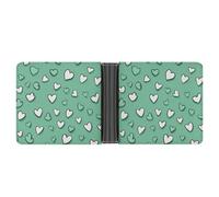 Jubonexis Scattered Green Hearts on Mint Soft PU Leather Bifold Wallet, Coin Purse Credit Pass Case, Durable Card-Holder Slim Billfold for Men Woman Money Storage