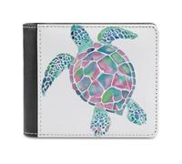 Jubonexis Sea Turtle Watercolor Teal Mint Green Soft PU Leather Bifold Wallet, Coin Purse Credit Pass Case, Durable Card-Holder Slim Billfold for Men Woman Money Storage