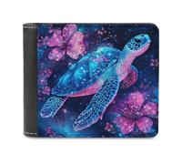 Jubonexis Sea Turtle Whimsical Pink Blue Flowers Soft PU Leather Bifold Wallet, Coin Purse Credit Pass Case, Durable Card-Holder Slim Billfold for Men Woman Money Storage