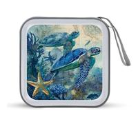 Jubonexis Sea Turtles Starfish Vintage Map CD Case DVD Storage Case Portable for Car Home Travel