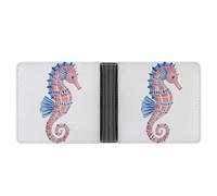Jubonexis Seahorse Playful Mediterranean Aesthetic Minimal Soft PU Leather Bifold Wallet, Coin Purse Credit Pass Case, Durable Card-Holder Slim Billfold for Men Woman Money Storage