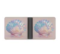 Jubonexis Seashell with Iridescence Soft PU Leather Bifold Wallet, Coin Purse Credit Pass Case, Durable Card-Holder Slim Billfold for Men Woman Money Storage