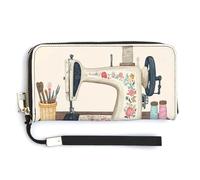 Jubonexis Sewing Machine Vintage PU Leather Clutch Long Bifold Wallet, Coin Purse Credit Pass Case, Durable Card-Holder Money Storage for Women Men