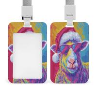 Jubonexis Sheep Wearing Santa Hat with Sunglasses ID Badge Holder Retractable Clip Card Holder Card Protector Name Badge Name Tag for Work Office Doctor Nurse