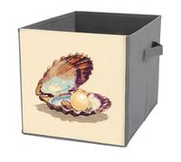 Jubonexis Shell with A Shiny Pearl Inside Cube Storage Bins Storage Cubes Foldable Decorative Fabric Storage Baskets Home Organizers with Handles for Shelves,Closet, 27x27 CM