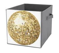 Jubonexis Shimmering Gold Disco Ball Cube Storage Bins Storage Cubes Foldable Decorative Fabric Storage Baskets Home Organizers with Handles for Shelves,Closet, 27x27 CM