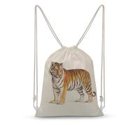 Jubonexis Siberian Tiger Botanical Art Style Drawstring Backpack Canvas String Bag Lightweight Sports Gym Bag for Men Women