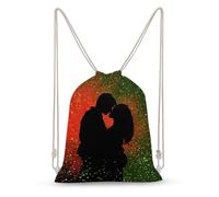 Jubonexis Silhouette Couple Hugging in Love Drawstring Backpack Canvas String Bag Lightweight Sports Gym Bag for Men Women