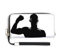 Jubonexis Silhouette of A Winner Boxer PU Leather Clutch Long Bifold Wallet, Coin Purse Credit Pass Case, Durable Card-Holder Money Storage for Women Men