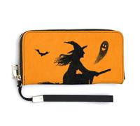 Jubonexis Silhouette of Witch on A Broom Ghost PU Leather Clutch Long Bifold Wallet, Coin Purse Credit Pass Case, Durable Card-Holder Money Storage for Women Men