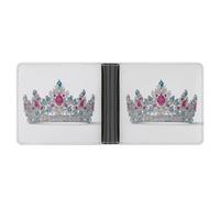 Jubonexis Silver Crown with Hot Pink and Blue Gems Soft PU Leather Bifold Wallet, Coin Purse Credit Pass Case, Durable Card-Holder Slim Billfold for Men Woman Money Storage