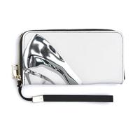 Jubonexis Silver Metal High Hell Shoe PU Leather Clutch Long Bifold Wallet, Coin Purse Credit Pass Case, Durable Card-Holder Money Storage for Women Men