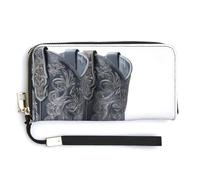 Jubonexis Silver Mexican Cowboy Boots PU Leather Clutch Long Bifold Wallet, Coin Purse Credit Pass Case, Durable Card-Holder Money Storage for Women Men