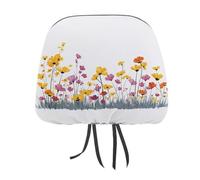 Jubonexis Simple 1950s Era Wildflowers Field Printed Car Headrest Cover,2 Pieces, Elastic Comfort Head Rest Cover for Women Men, Universal Fits Most Cars Van SUV Truck, Car Interior Decor Accessories