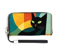 Jubonexis Simple Black Cat Minimalistic PU Leather Clutch Long Bifold Wallet, Coin Purse Credit Pass Case, Durable Card-Holder Money Storage for Women Men