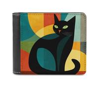 Jubonexis Simple Black Cat Minimalistic Soft PU Leather Bifold Wallet, Coin Purse Credit Pass Case, Durable Card-Holder Slim Billfold for Men Woman Money Storage