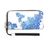 Jubonexis Simple Blue Flower PU Leather Clutch Long Bifold Wallet, Coin Purse Credit Pass Case, Durable Card-Holder Money Storage for Women Men