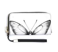 Jubonexis Simple Butterfly Black and White PU Leather Clutch Long Bifold Wallet, Coin Purse Credit Pass Case, Durable Card-Holder Money Storage for Women Men