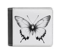 Jubonexis Simple Butterfly Black and White Soft PU Leather Bifold Wallet, Coin Purse Credit Pass Case, Durable Card-Holder Slim Billfold for Men Woman Money Storage
