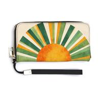 Jubonexis Simple Colorful Sun Rays Mid-Century PU Leather Clutch Long Bifold Wallet, Coin Purse Credit Pass Case, Durable Card-Holder Money Storage for Women Men