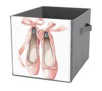 Jubonexis Simple Cute Pink Ballet Shoes with Bow Cube Storage Bins Storage Cubes Foldable Decorative Fabric Storage Baskets Home Organizers with Handles for Shelves,Closet, 27x27 CM