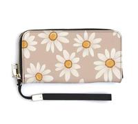 Jubonexis Simple Daisy Pattern Neutral Color PU Leather Clutch Long Bifold Wallet, Coin Purse Credit Pass Case, Durable Card-Holder Money Storage for Women Men