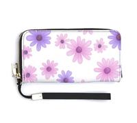 Jubonexis Simple Daisy Pattern Pink Purple PU Leather Clutch Long Bifold Wallet, Coin Purse Credit Pass Case, Durable Card-Holder Money Storage for Women Men