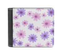 Jubonexis Simple Daisy Pattern Pink Purple Soft PU Leather Bifold Wallet, Coin Purse Credit Pass Case, Durable Card-Holder Slim Billfold for Men Woman Money Storage