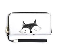 Jubonexis Simple Fox Black and White PU Leather Clutch Long Bifold Wallet, Coin Purse Credit Pass Case, Durable Card-Holder Money Storage for Women Men