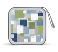 Jubonexis Simple Geometric Square Shapes Blue Gray CD Case DVD Storage Case Portable for Car Home Travel