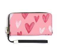Jubonexis Simple Hand Drawn Hearts on Pink PU Leather Clutch Long Bifold Wallet, Coin Purse Credit Pass Case, Durable Card-Holder Money Storage for Women Men