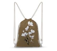 Jubonexis Simple Hand-painted White Flowers Drawstring Backpack Canvas String Bag Lightweight Sports Gym Bag for Men Women