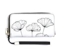 Jubonexis Simple Line Four Poppy Flowers PU Leather Clutch Long Bifold Wallet, Coin Purse Credit Pass Case, Durable Card-Holder Money Storage for Women Men